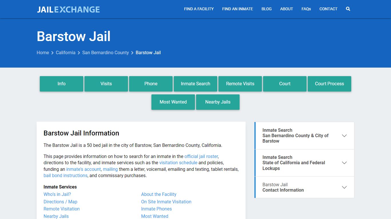 Barstow Jail, CA Inmate Search, Information - Jail Exchange