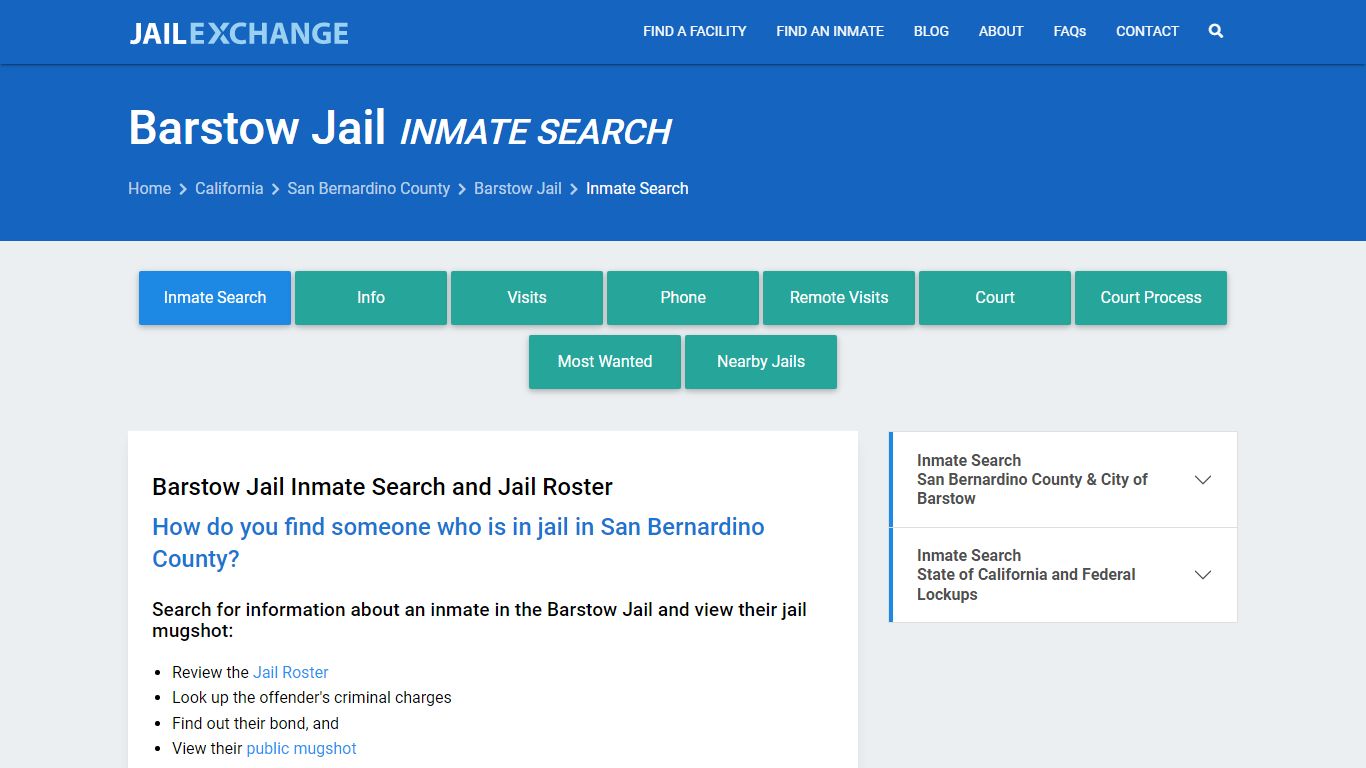 Inmate Search: Roster & Mugshots - Barstow Jail, CA - Jail Exchange